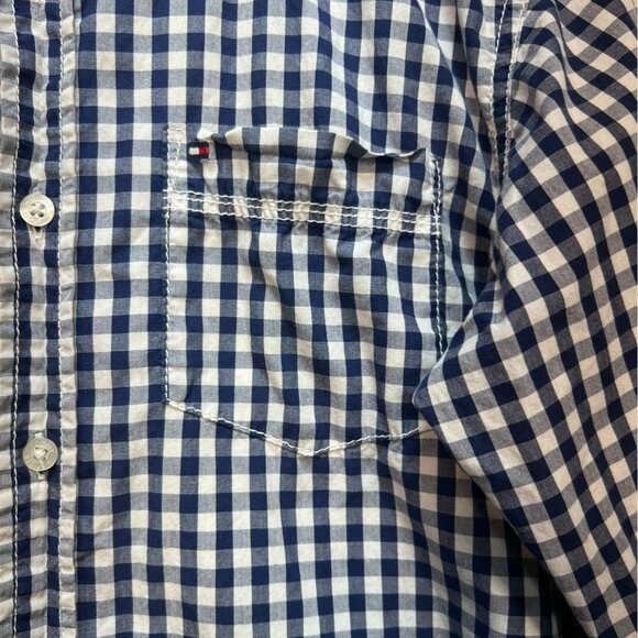 Tommy Hilfiger Youth Long Sleeve Button Up Shirt Large Navy White Gingham Casual - Picture 6 of 13